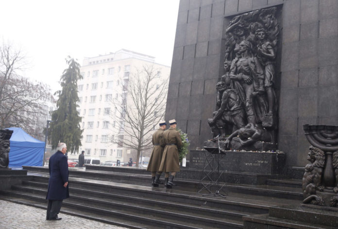 U.S. Secretary of State Rex Tillerson takes part in a wreath laying ceremony at the Warsaw Ghetto monument in Warsaw