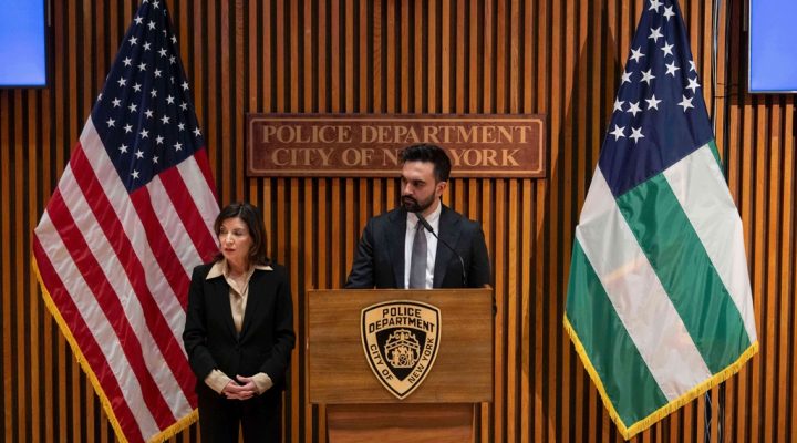 New York Mayor Zohran Mamdani answers a question from media after a press conference with New York Governor Kathy Hochul and NYPD Commissioner Jessica Tisch, Tuesday, Jan. 6, 2026, in New York. (AP Photo/Yuki Iwamura)