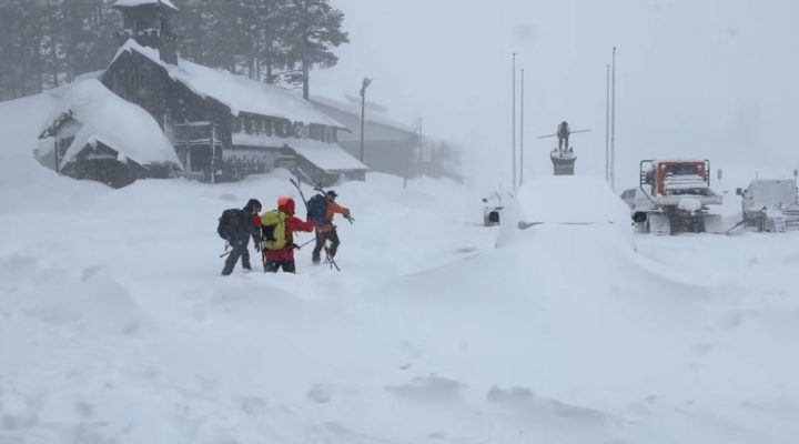 This image provided by the Nevada County Sheriff's Office shows members of a rescue team in Soda Springs, California on Tuesday, Feb. 17, 2026. (Nevada County Sheriff's Office via AP)