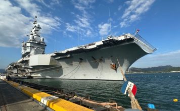 FILE - French aircraft carrier The Charles de Gaulle docks at Subic Bay port, a former U.S. Naval base northwest of Manila, Philippines, Sunday, Feb. 23, 2025. (AP Photo/Joeal Calupitan, File)