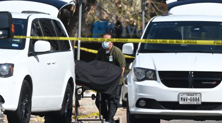 The Austin Police Department and the FBI investigate a shooting at Buford's on 6th Street on Sunday, March 1, 2026, in Austin, Texas. (AP Photo/Jack Myer)
