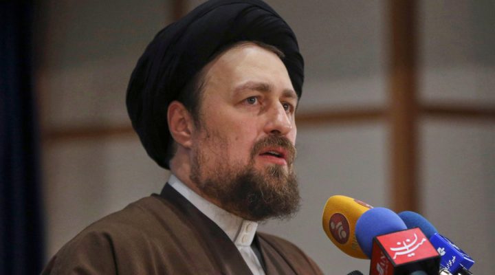 FILE - In this Dec. 18, 2015 file photo, Hassan Khomeini, grandson of Ayatollah Khomeini, speaks at the election headquarters of the interior ministry in Tehran, Iran. (AP Photo/Vahid Salemi, File)