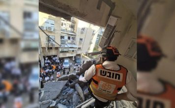 Missile shrapnel falls in Bnei Brak.