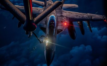 CENTCOM releases remarkable images of A U.S. Air Force KC-135 Stratotanker refuels a U.S. Navy F/A-18F Super Hornet over the middle east during Operation Epic Fury.