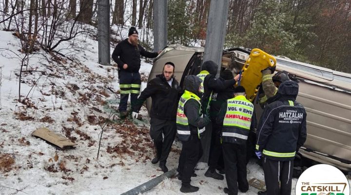 Catskills Hatzoloh and additional emergency personnel responded to an MVA on Route 17 West near Exit 116, where one individual was trapped inside a vehicle. The victim was successfully extricated and transported by Catskills Hatzoloh to Westchester Medical Center in stable condition.