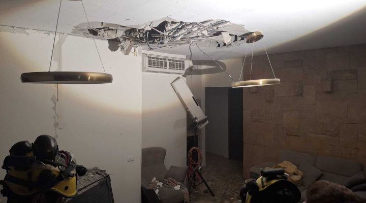 Damage caused to a home in the northern town of Bi'ina following an impact of a Hezbollah rocket, March 11, 2026. (Fire and Rescue Service)