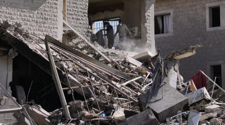 A Hezbollah command center destroyed in an Israeli strike in the village of Bednayel in eastern Lebanon, Saturday, Feb. 21, 2026. (AP Photo/Bilal Hussein)