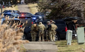 Police respond to the scene of a shooting and vehicle attack near Temple Israel in West Bloomfield, Mich., on Thursday, March 12, 2026. (Jacob Hamilton/Ann Arbor News via AP)