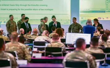 Illustrative. Secretary of State Rubio with US soldiers at the U.S. -led Civil Military Coordination Center (CMCC) in Kiryat Gat. (Photo: Fadel Senna, AP)